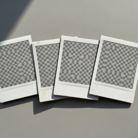 Vintage photo frames on a grey background. Retro style photo.の素材