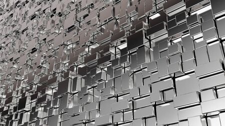 Abstract background. Golden cubes on a yellow background. 3d render Geometric concept with random...