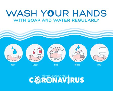 Wash your hands. Novel coronavirus (2019-nCoV).  virus disease, virus infections prevention methods infographics. , symbol & Background. Stop coronavirus. Coronavirus outbreak. COVID-19.のイラスト素材