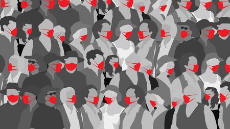 Novel coronavirus (2019-nCoV), people in Red medical face mask.のイラスト素材