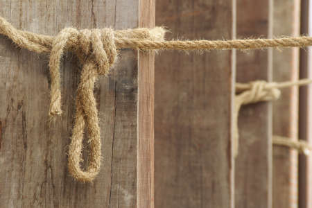 Hemp Rope Fastened on Wood Columnsの写真素材