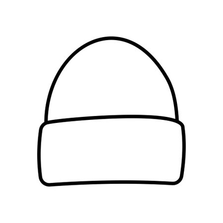 Knitted hat isolated outline icon. Vector illustration. Black outline on white background.のイラスト素材