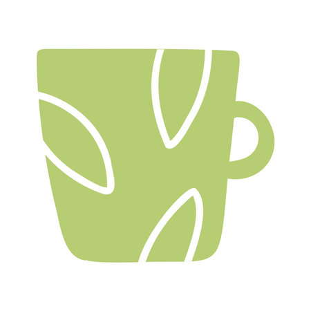 Green cup mug isolated vector icon. Single object clipart mug with handle. Flat colored design. Cup of coffee, tea, hot drink, cacao. Cute design element.のイラスト素材