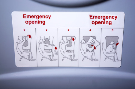Emergency instruction inside of aeroplaneの写真素材