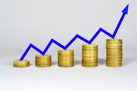 Conceptual of Gold Investment success on white backgroundの写真素材