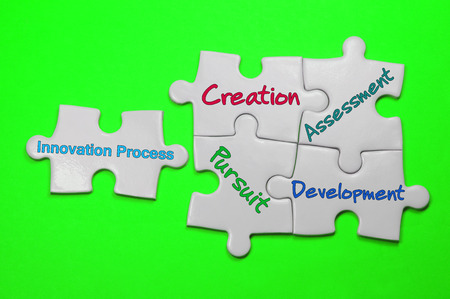 Innovation Process word on white puzzle - Leadership Concept