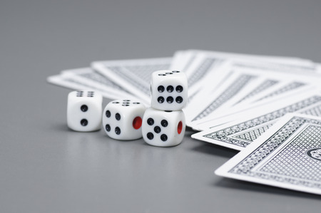 Close up of dices and card
