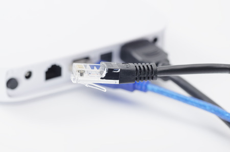 Close up of LAN cable isolated on white backgroundの写真素材
