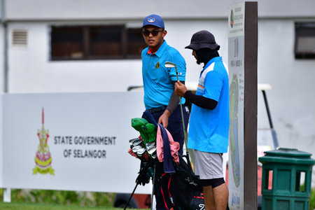 PETALING JAYA, NOV 24 : Kemarol Baharin of Malaysia, teeing of at hole 13th, during Round 2 of PKNS Selangor Masters '22 at Kelab Golf Seri Selangor. Petaling Jaya, Malaysia on November 24, 2022.のeditorial素材