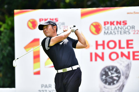 PETALING JAYA, NOV 24 : Kemarol Baharin of Malaysia, teeing of at hole 13th, during Round 2 of PKNS Selangor Masters '22 at Kelab Golf Seri Selangor. Petaling Jaya, Malaysia on November 24, 2022.のeditorial素材