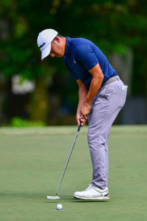 PETALING JAYA, NOV 25 : Shahriffuddin Ariffin(R) of Malaysia, pictured during Round 3 of PKNS Selangor Masters '22 at Kelab Golf Seri Selangor. Petaling Jaya, Malaysia on November 25, 2022.のeditorial素材