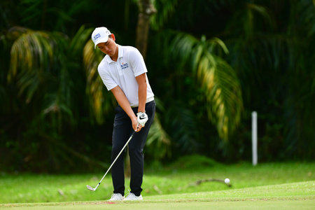 PETALING JAYA, NOV 25 : Shahriffuddin Ariffin(R) of Malaysia, pictured during Round 3 of PKNS Selangor Masters '22 at Kelab Golf Seri Selangor. Petaling Jaya, Malaysia on November 25, 2022.のeditorial素材