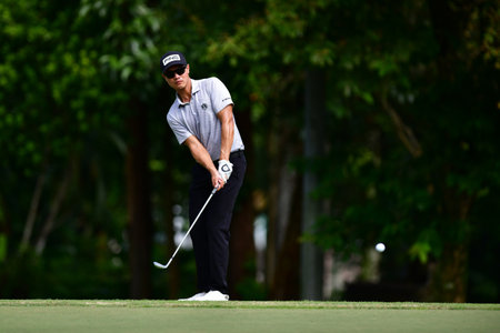 PETALING JAYA, NOV 25 : Shahriffuddin Ariffin(R) of Malaysia, pictured during Round 3 of PKNS Selangor Masters '22 at Kelab Golf Seri Selangor. Petaling Jaya, Malaysia on November 25, 2022.のeditorial素材