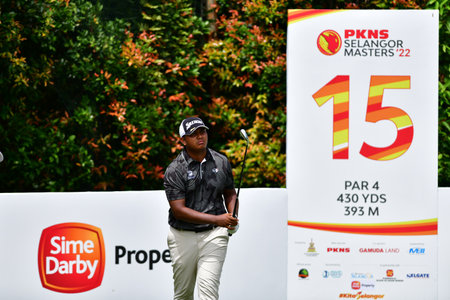 PETALING JAYA, NOV 25 : Shahriffuddin Ariffin(R) of Malaysia, pictured during Round 3 of PKNS Selangor Masters '22 at Kelab Golf Seri Selangor. Petaling Jaya, Malaysia on November 25, 2022.のeditorial素材