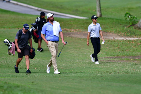 PETALING JAYA, NOV 25 : Shahriffuddin Ariffin(R) of Malaysia, pictured during Round 3 of PKNS Selangor Masters '22 at Kelab Golf Seri Selangor. Petaling Jaya, Malaysia on November 25, 2022.のeditorial素材