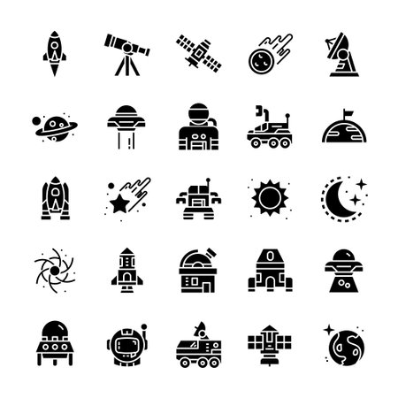 Set of Space icons with glyph style.のイラスト素材
