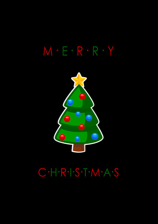 Merry Christmas card with tree. Blackのイラスト素材