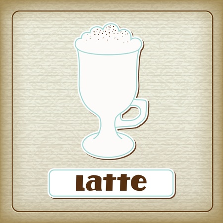 A cup coffee latte on the old cardboard texture. Vintage collection. The other images of coffee drinks (ristretto, cappuccino, espresso, etc.) from this collection in my portfolio. Eps10のイラスト素材