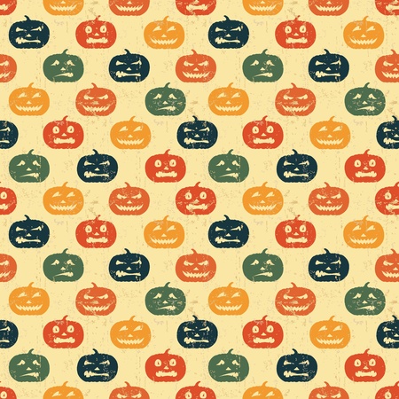 Halloween seamless background with pumpkin. Retro pattern.の写真素材