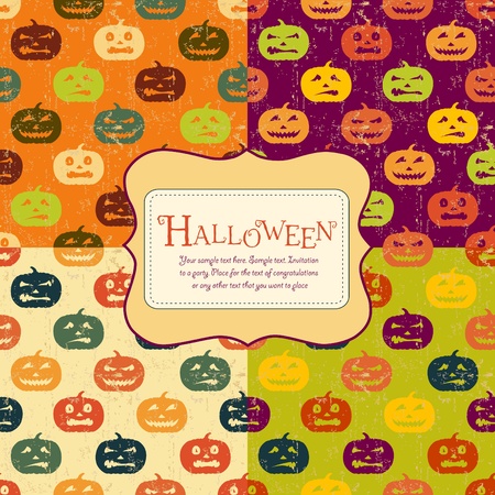 Halloween backgrounds set with tag. Retro pattern. Four colors.のイラスト素材
