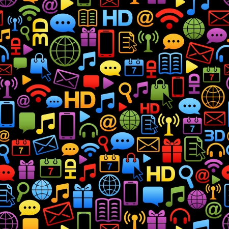 background made from colorful network icons on blackのイラスト素材