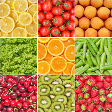 Healthy food background, collection of fruits and vegetables の写真素材