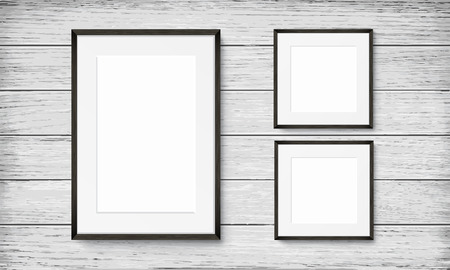 Set of blank frames on wooden vintage wallのイラスト素材
