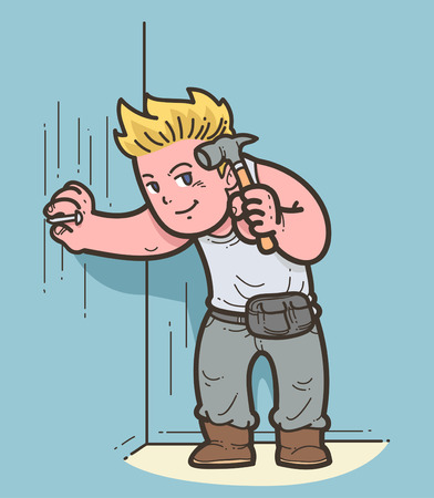Illustration of man hammering nailのイラスト素材