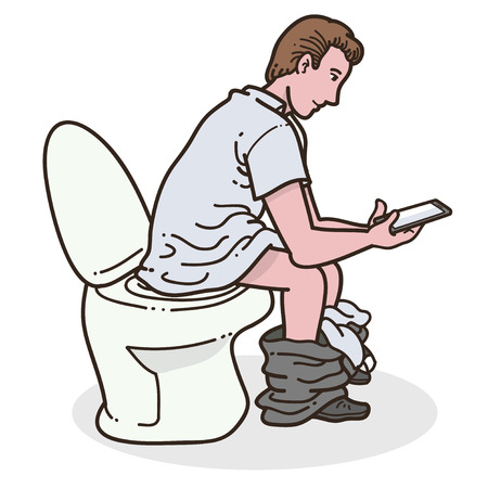 Man use phone in toiletのイラスト素材
