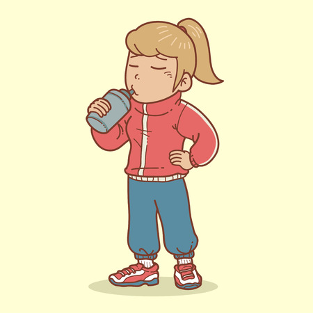 Girl drinking after exercisingのイラスト素材