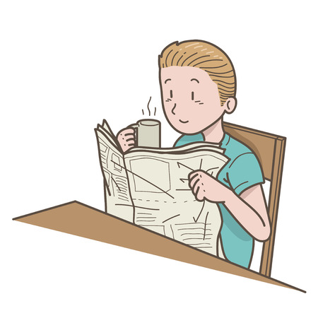 Man drinking coffee and read newspaperのイラスト素材