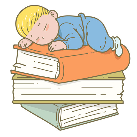 Boy sleep on booksのイラスト素材