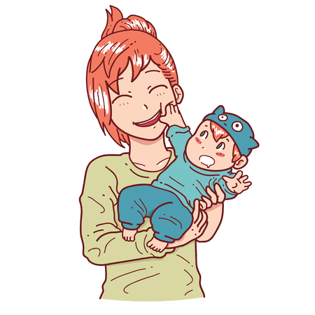 Playful baby and motherのイラスト素材