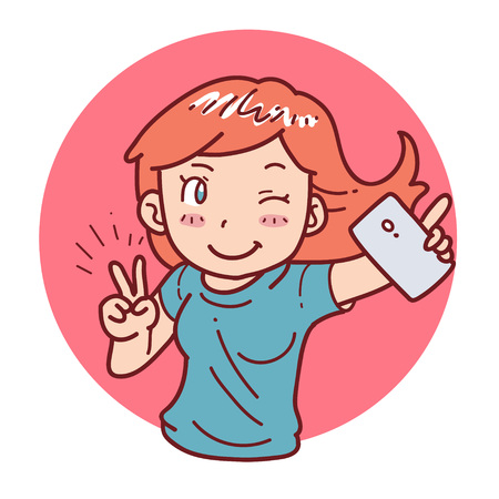 Selfie girl cartoon styleのイラスト素材
