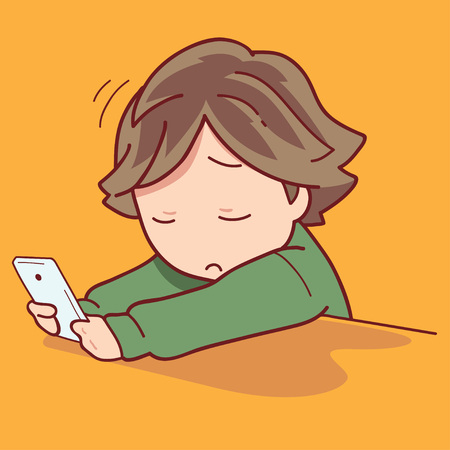 boy texting looking sadのイラスト素材