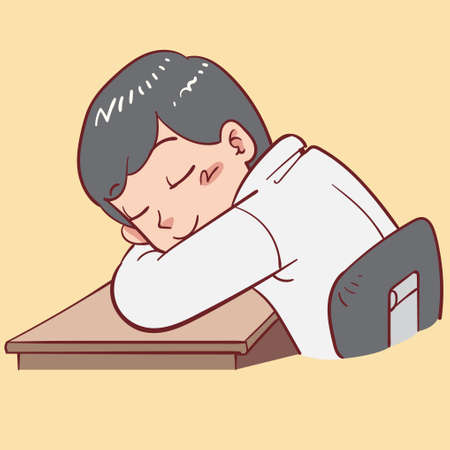 boy sleeping on a deskのイラスト素材