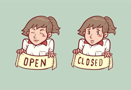 sticker of open and close for storeのイラスト素材