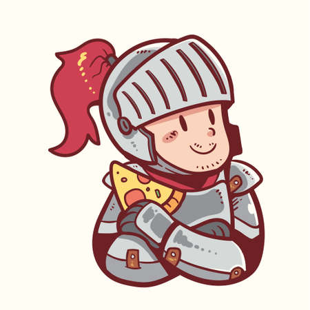 Mascot knight holding pizzaのイラスト素材