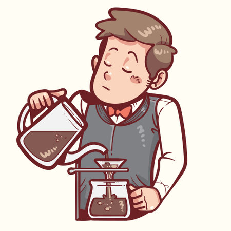 Illustration of a Barista making coffeeのイラスト素材