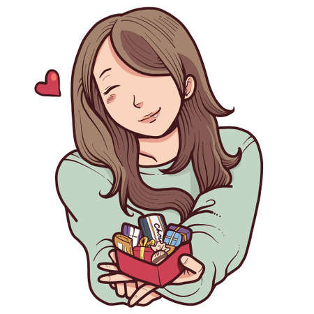 A woman give a valentine chocolateのイラスト素材