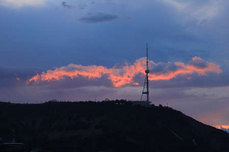 Georgia. TV tower at sunset. The city of Tbilisi. Spring.