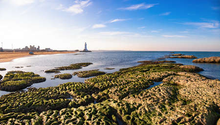Azerbaijan. Shuvelian. 01.28.2021. Beautiful rocky coast by the sea.のeditorial素材