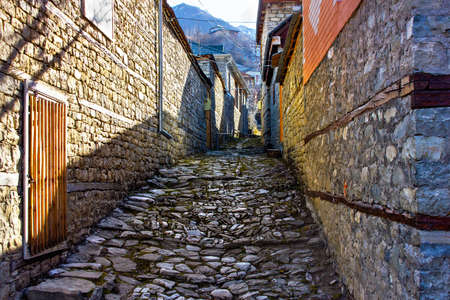 Lahij town. Azerbaijan. 12.23.2019. Beautiful cobbled streets of the city.