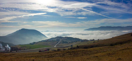 Beautiful fog over the Shemakha reserve. Azerbaijan.