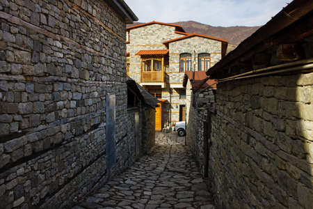 Lahij town. Azerbaijan. 12.23.2019. Beautiful cobbled streets of the city.のeditorial素材