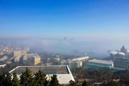 baku city. Azerbaijan. 12/19/2019. The whole city was enveloped in fog.のeditorial素材