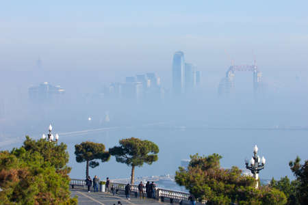 baku city. Azerbaijan. 12/19/2019. The whole city was enveloped in fog.のeditorial素材
