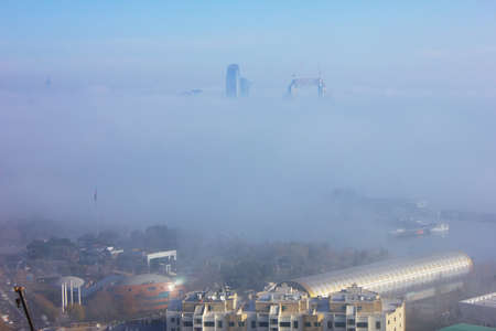 baku city. Azerbaijan. 12/19/2019. The whole city was enveloped in fog.のeditorial素材