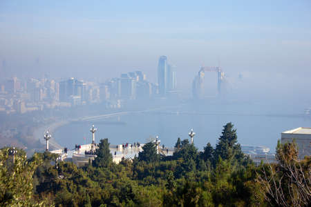 baku city. Azerbaijan. 12/19/2019. The whole city was enveloped in fog.