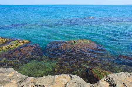 Rocky coast of the Caspian Sea. Mardakan. Azerbaijan.